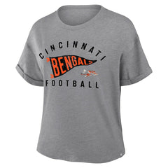 Cincinnati Bengals Women's Pennant Wave Tribute Tri-Blend Boxy T-Shirt - Heather Gray T-shirts