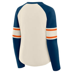 Chicago Bears Women's Hometown Gridiron Hero Raglan Lace-Up V-Neck Long Sleeve T-Shirt - Cream/Navy T-shirts
