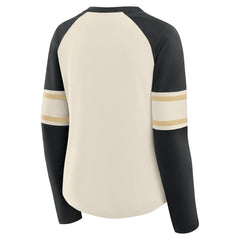 New Orleans Saints Women's Hometown Gridiron Hero Raglan Lace-Up V-Neck Long Sleeve T-Shirt - Cream/Black T-shirts