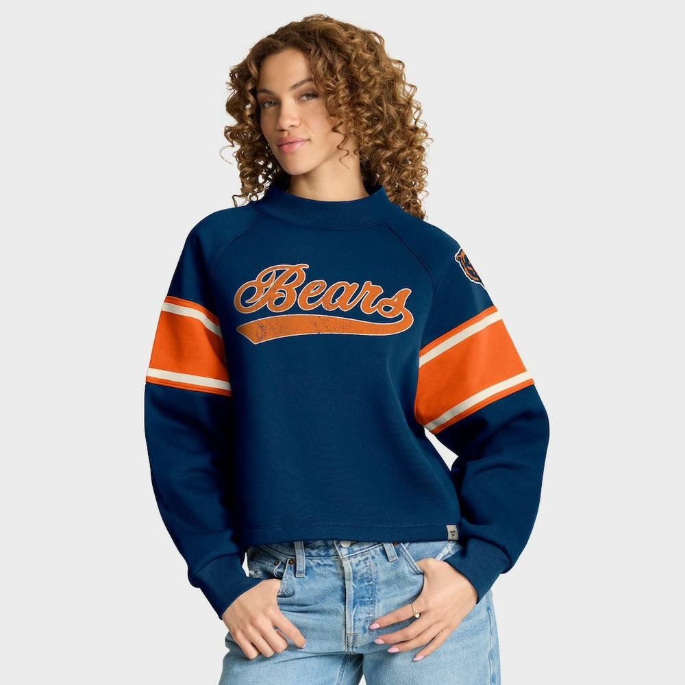 Chicago Bears Oversized Hometown Toss Sweep Mock Neck Pullover - Navy Pullover