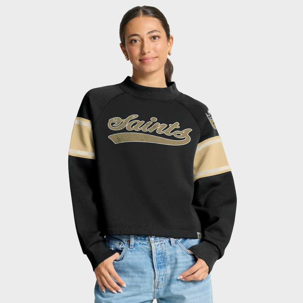 New Orleans Saints Oversized Hometown Toss Sweep Mock Neck Pullover - Black Pullover