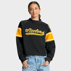 Pittsburgh Steelers Oversized Hometown Toss Sweep Mock Neck Pullover - Black Pullover