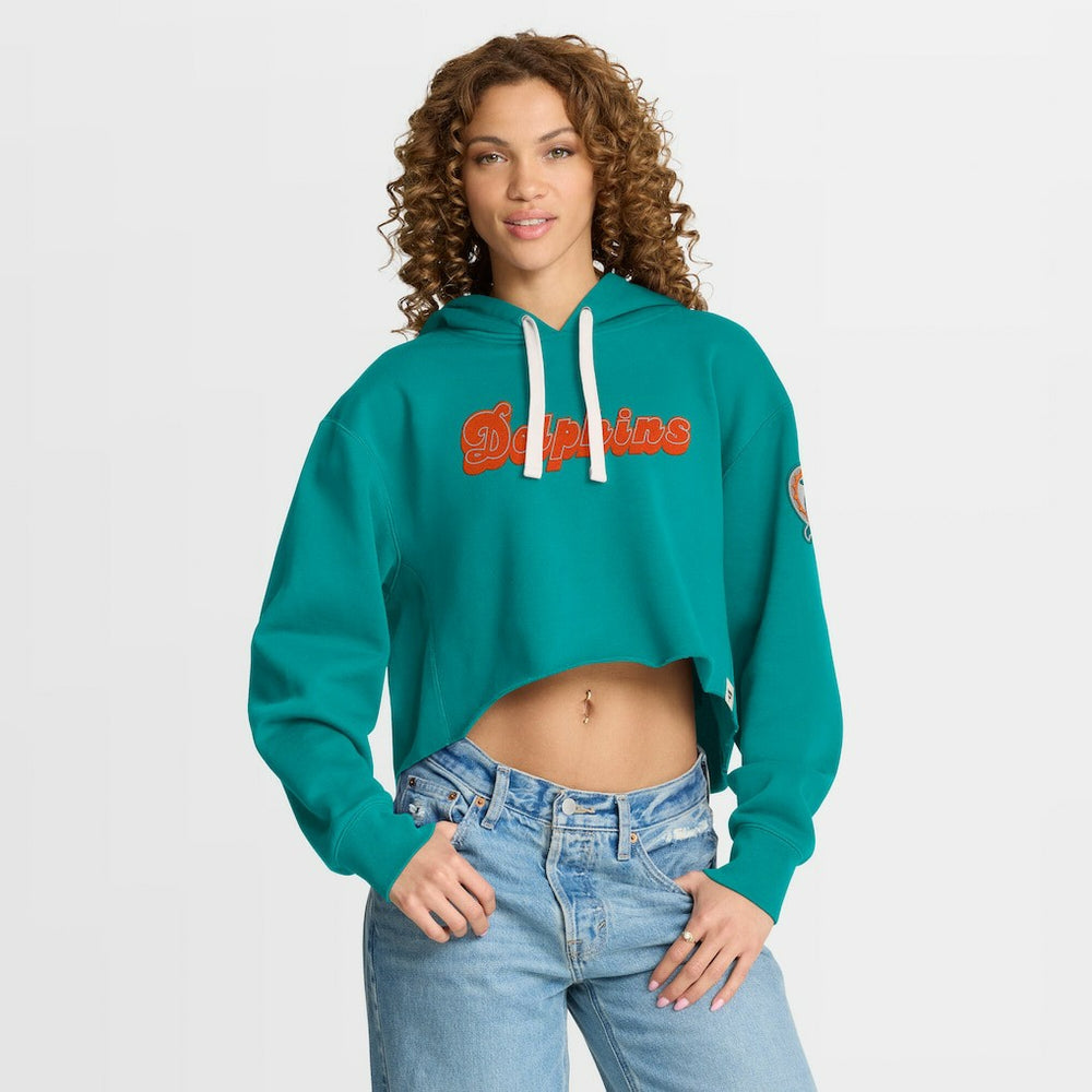 Miami Dolphins Women's Oversized Hometown Heritage Cropped Hoodie - Aqua Hoodies