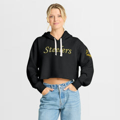 Pittsburgh Steelers Women's Oversized Hometown Heritage Cropped Hoodie - Black Hoodies