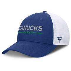 Vancouver Canucks Fanatics Authentic Pro Rink Lockup Adjustable Trucker Hat - Blue/White | US 202499006