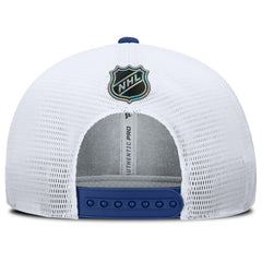 Vancouver Canucks Fanatics Authentic Pro Rink Lockup Adjustable Trucker Hat - Blue/White | US 202499006