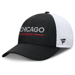 Chicago Blackhawks Fanatics Authentic Pro Rink Lockup Adjustable Trucker Hat - Black/White | US 202499022