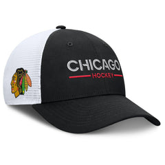 Chicago Blackhawks Fanatics Authentic Pro Rink Lockup Adjustable Trucker Hat - Black/White | US 202499022