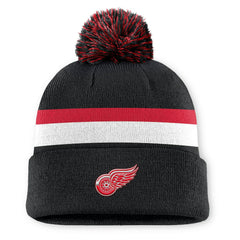 Detroit Red Wings Fanatics Authentic Pro Rink Cuffed Knit Hat with Pom - Black | US 202499203