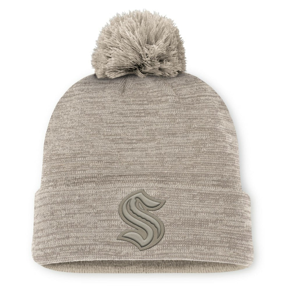 Seattle Kraken Fanatics Authentic Pro Road Cuffed Knit Hat with Pom - Tan | US 202499221