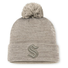 Seattle Kraken Fanatics Authentic Pro Road Cuffed Knit Hat with Pom - Tan | US 202499221