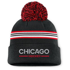 Chicago Blackhawks Fanatics Women's Authentic Pro Rink Cuffed Knit Hat with Pom - Black | US 202499226