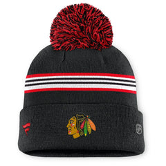 Chicago Blackhawks Fanatics Women's Authentic Pro Rink Cuffed Knit Hat with Pom - Black | US 202499226