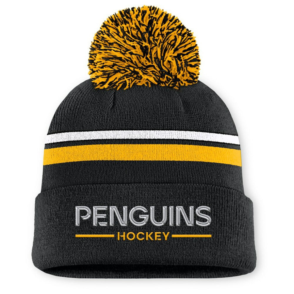 Pittsburgh Penguins Fanatics Women's Authentic Pro Rink Cuffed Knit Hat with Pom - Black | US 202499230
