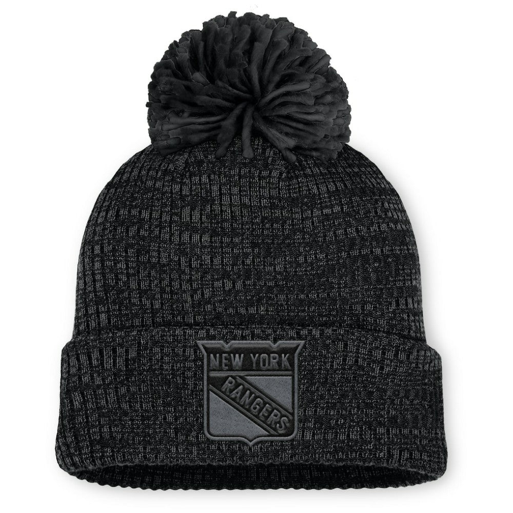 New York Rangers Fanatics Women's Authentic Pro Road Cuffed Knit Hat with Pom - Black | US 202499255