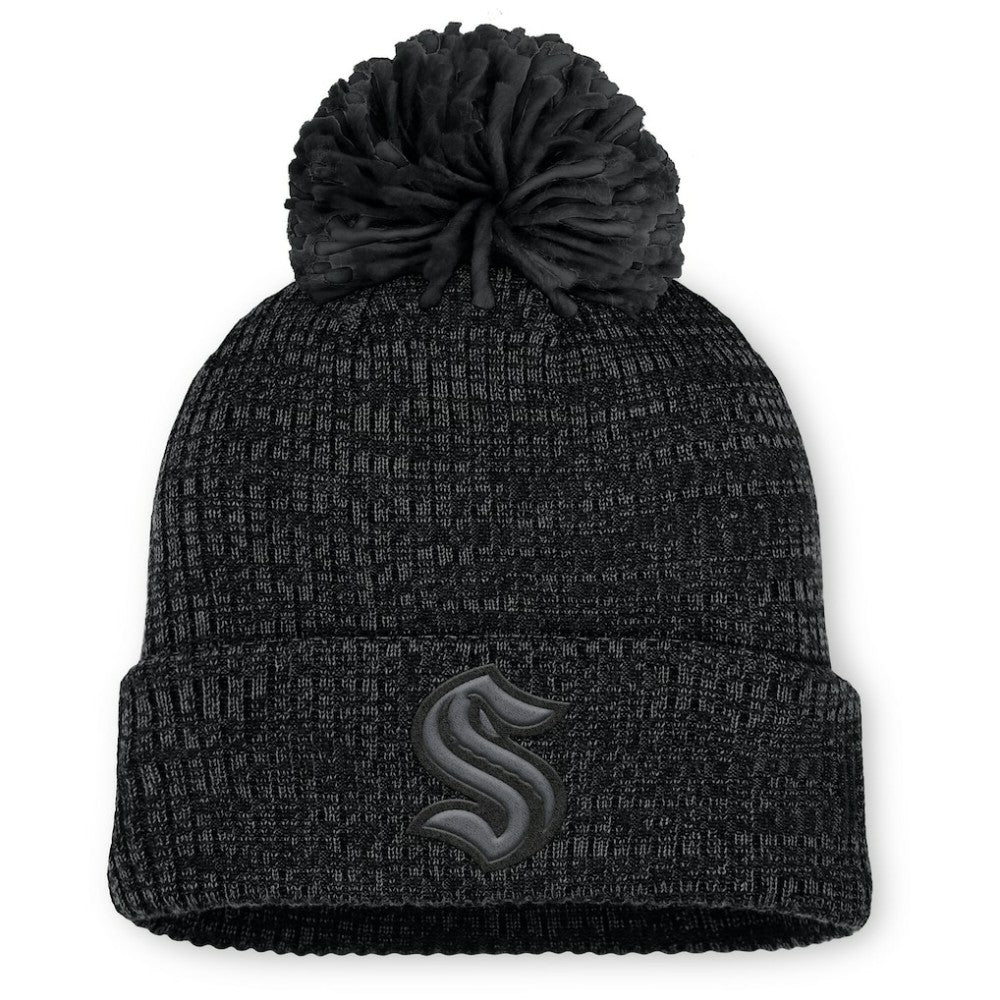 Seattle Kraken Fanatics Women's Authentic Pro Road Cuffed Knit Hat with Pom - Black | US 202499260