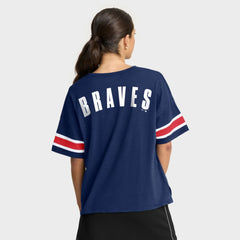 Atlanta Braves Fanatics Women's Curl Route T-Shirt - Navy T-shirts