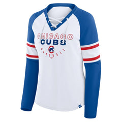 Chicago Cubs Fanatics Women's Blitz Package Raglan Lace-Up V-Neck Long Sleeve T-Shirt - White/Royal T-shirts