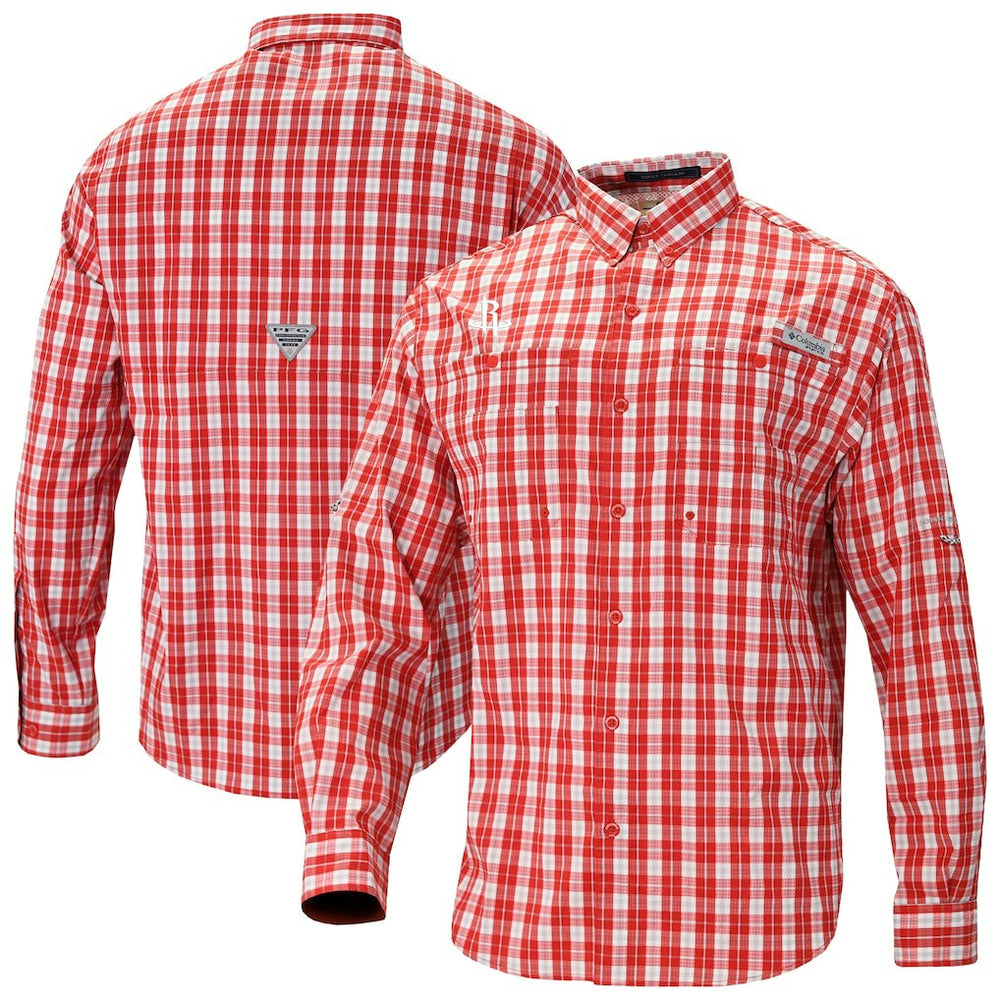 Houston Rockets Super Tamiami Omni-Shade Long Sleeve Button-Down Shirt Red - Columbia