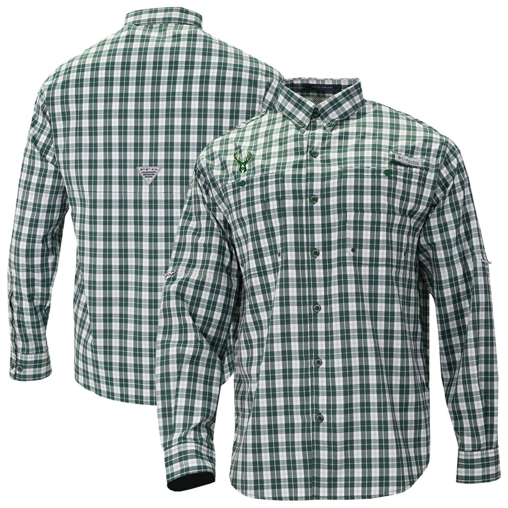 Milwaukee Bucks Super Tamiami Omni-Shade Long Sleeve Button-Down Shirt Green - Columbia