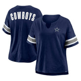 Dallas Cowboys Women's Redzone Bling Stripe Sleeve Notch Neck T-Shirt - Navy T-shirts