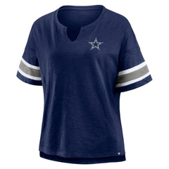 Dallas Cowboys Women's Redzone Bling Stripe Sleeve Notch Neck T-Shirt - Navy T-shirts
