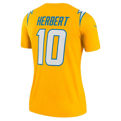 Justin Herbert Los Angeles Chargers Women's Alternate Charger Power Legend Player Performance Top - Gold Tops