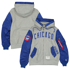 Chicago Cubs New Era x Alpha Industries Full-Zip Hoodie Jacket - Heather Gray/Royal Jackets
