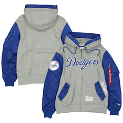 Los Angeles Dodgers New Era x Alpha Industries Full-Zip Hoodie Jacket - Heather Gray/Royal Jackets