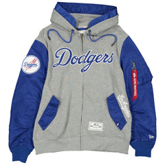 Los Angeles Dodgers New Era x Alpha Industries Full-Zip Hoodie Jacket - Heather Gray/Royal Jackets