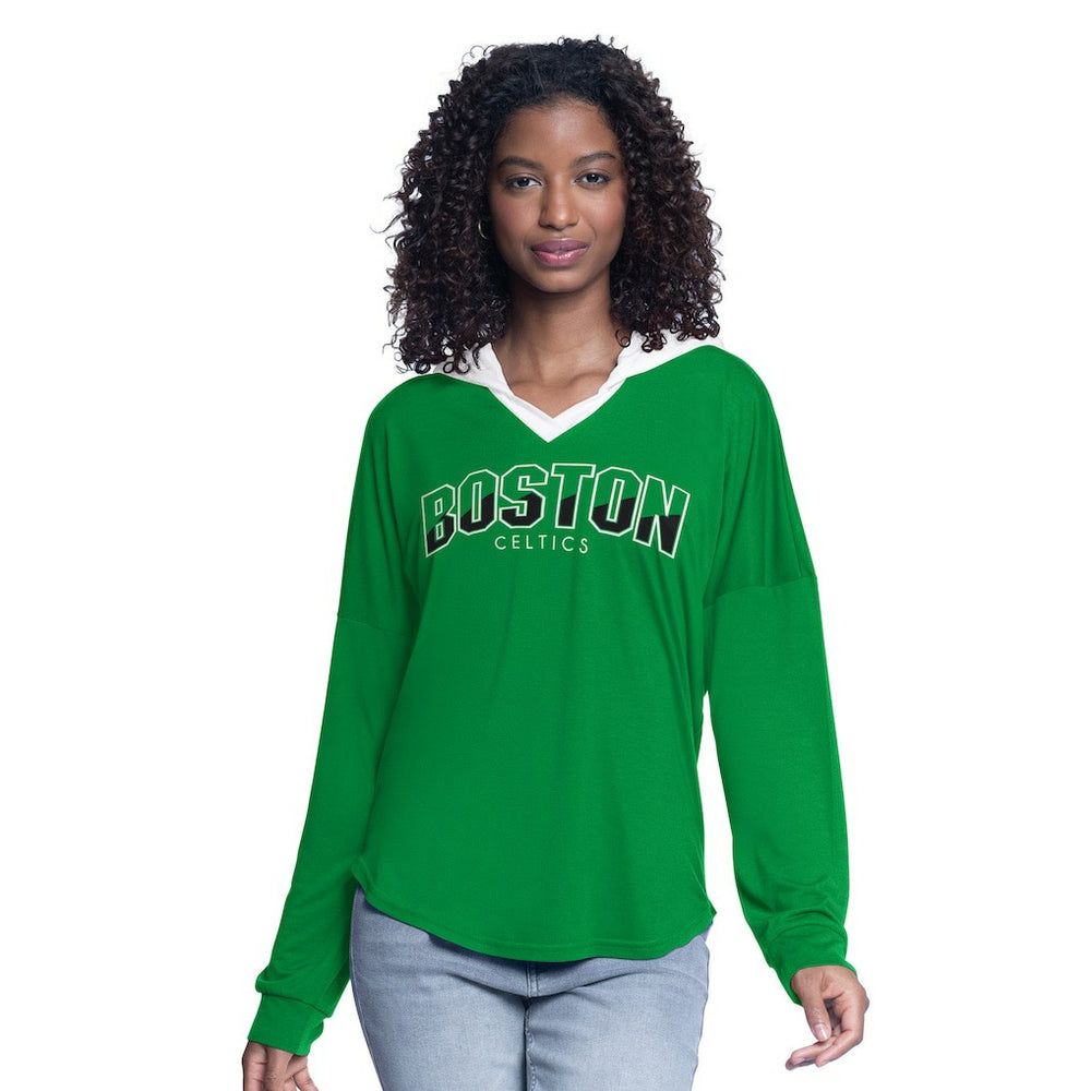 Boston Celtics G-III 4Her by Carl Banks Women's Bench Player Oversized Long Sleeve Hooded Top Kelly Green outlet