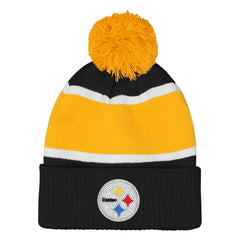 Pittsburgh Steelers Outerstuff Girls Let's Play Cuffed Knit Hat with Pom - Black Hats