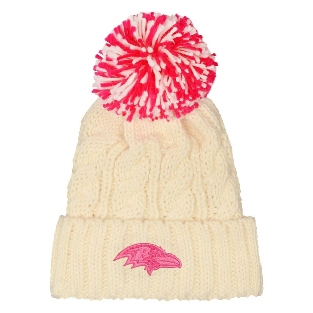 Baltimore Ravens Outerstuff Girls Cable Cuffed Knit Hat with Pom - White Hats