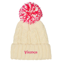 Minnesota Vikings Outerstuff Girls Cable Cuffed Knit Hat with Pom - White Hats
