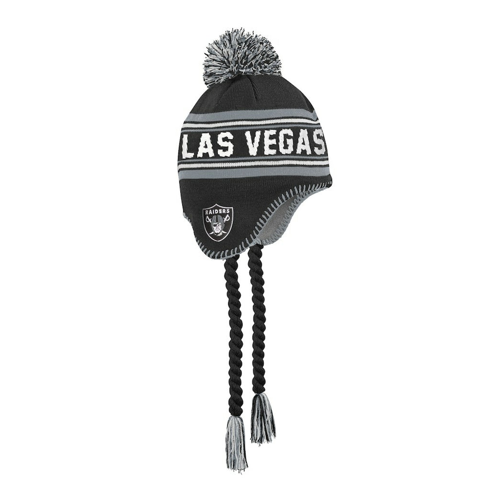 Las Vegas Raiders Outerstuff Youth Jacquard Tassel Knit Hat with Pom - Black Hats