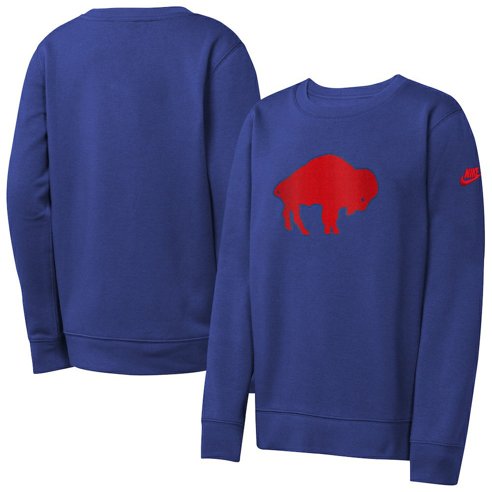 Buffalo Bills Youth Rewind Essential Pullover Crewneck Sweatshirt - Royal Pullover