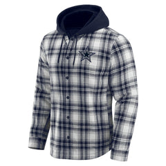 Dallas Cowboys Darius Rucker Collection Plaid Flannel Quilted Full-Snap Hooded Shacket - Navy