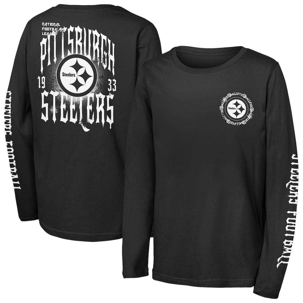 Pittsburgh Steelers Outerstuff Youth Rumble Long Sleeve T-Shirt - Black T-shirts