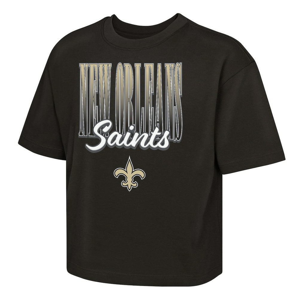 New Orleans Saints Outerstuff Girls Youth Big City Boxy T-Shirt - Black T-shirts