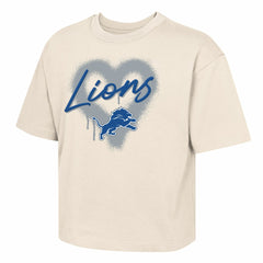 Detroit Lions Outerstuff Girl's Youth Spray Heart Boxy T-Shirt - Cream T-shirts