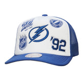 Tampa Bay Lightning Mitchell & Ness Gridlock Trucker Adjustable Hat - White/Blue | US 202545042