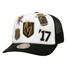 Vegas Golden Knights Mitchell & Ness Gridlock Trucker Adjustable Hat - White/Black | US 202545044