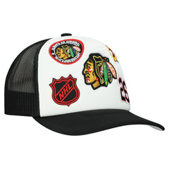 Chicago Blackhawks Mitchell & Ness Gridlock Trucker Adjustable Hat - White/Black | US 202545045