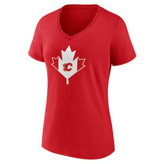 Calgary Flames Women's Canada Day V-Neck T-Shirt - Red | US 202545424