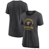 Pittsburgh Penguins Women's Vintage Arch Tri-Blend T-Shirt - Gray | US 202545558
