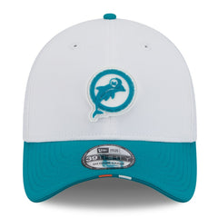 Miami Dolphins New Era 2025 NFL Training Camp Throwback Logo 39THIRTY Flex Hat - White/Aqua Hats