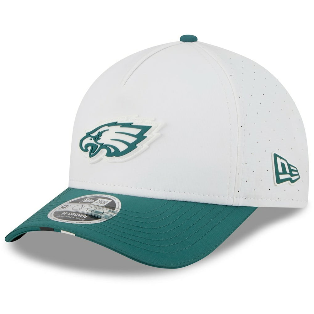 Philadelphia Eagles New Era Youth 2025 NFL Training Camp A-Frame 9FORTY Adjustable Hat - White/Midnight Green Hats