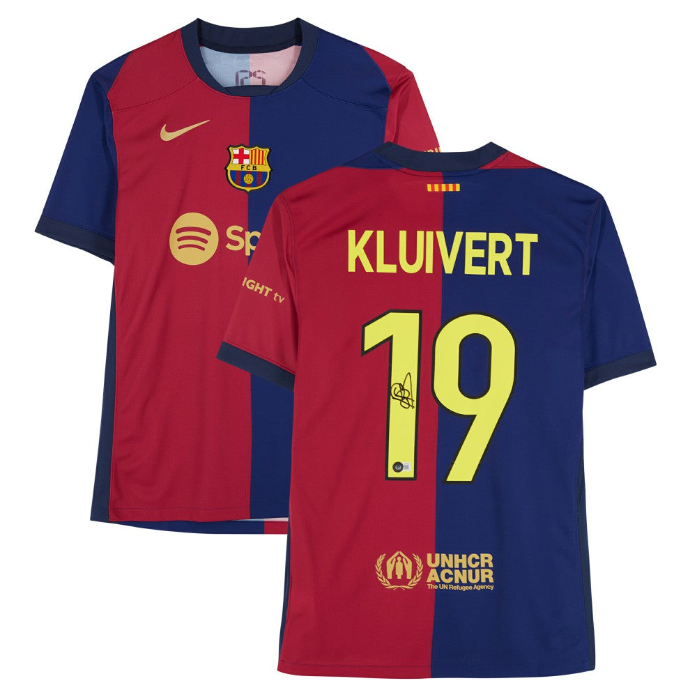 Patrick Kluivert Barcelona Autographed 2024-25 Red/Blue Home Jersey BAS - Fanatics for sale