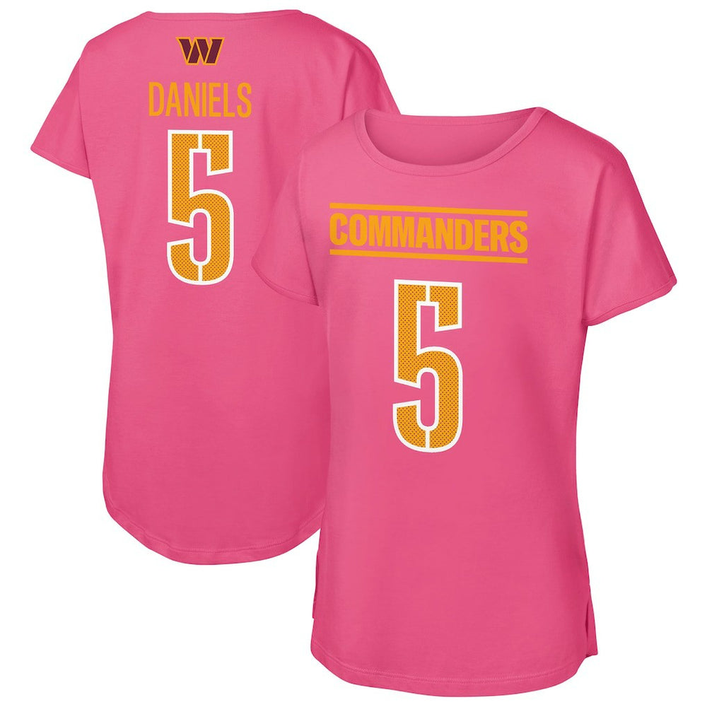 Jayden Daniels Washington Commanders Outerstuff Girls Youth Player Name & Number T-Shirt - Pink T-shirts