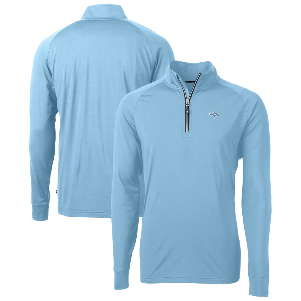 Denver Broncos Cutter & Buck Raglan Adapt Eco Knit Stretch Recycled Quarter-Zip Top - Powder Blue Tops